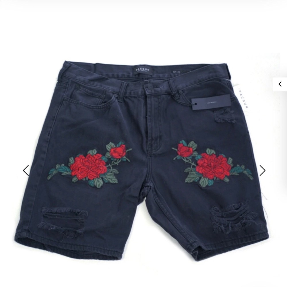 PacSun Roses Slim Fit Distressed Denim Shorts